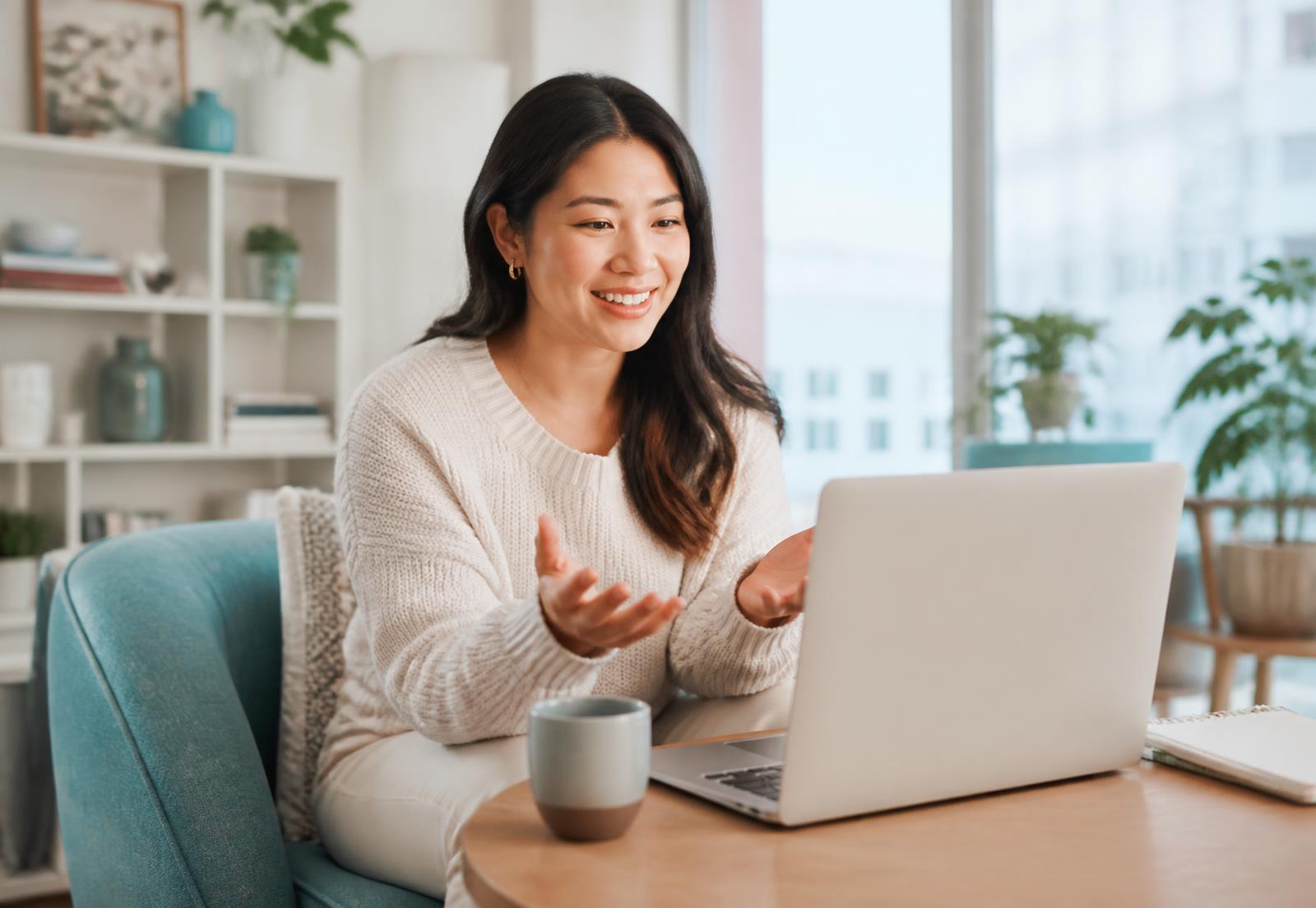 A woman enjoying a meaningful virtual conversation